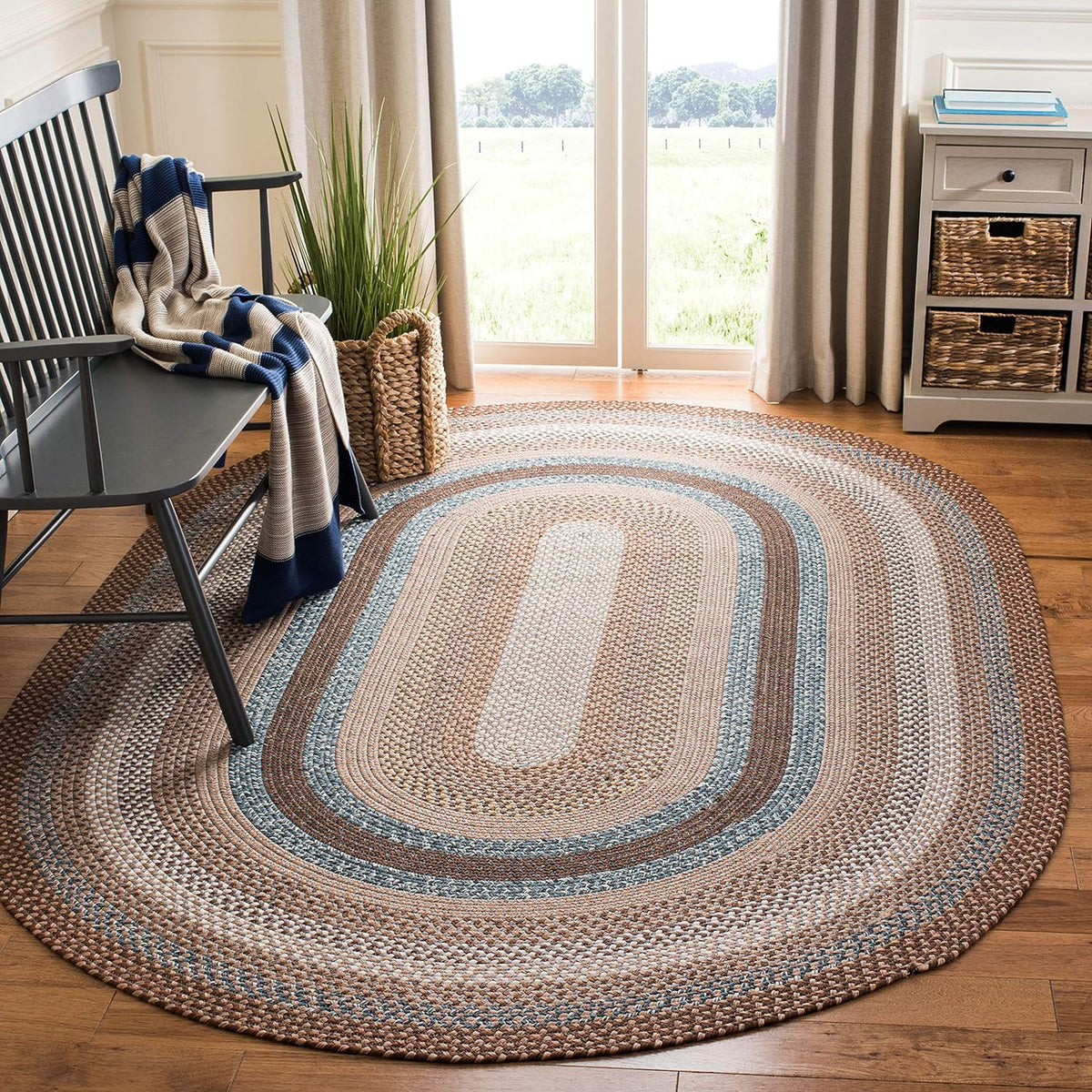 Braided Indoor/Outdoor Washable Oval Rug 7'x10', Brown BRD313A