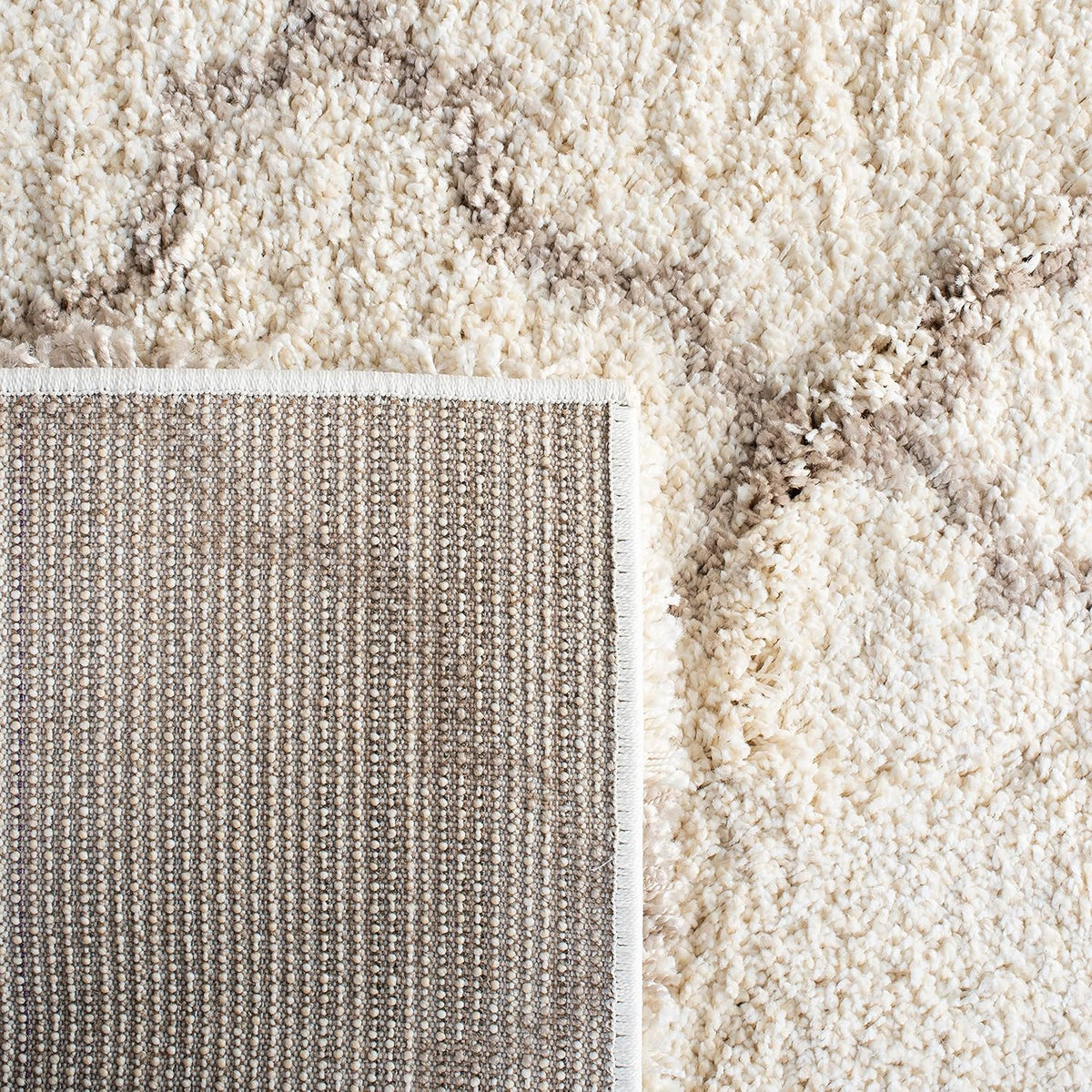 Area Rug 8x10 - Hudson Shag Collection - Large - Ivory & Beige, Trellis Pattern, Non-Shedding & Easy Cleaning, Ultra