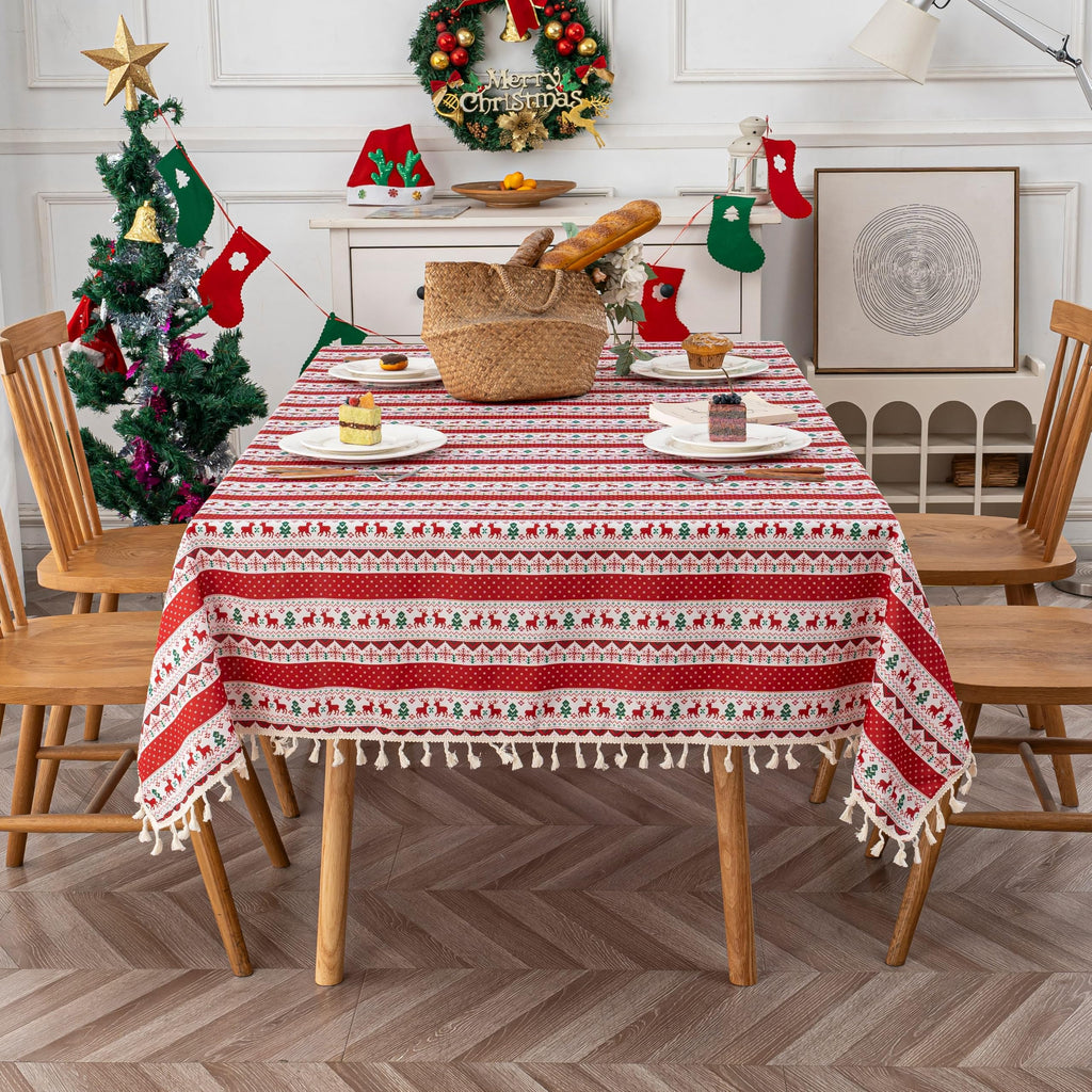 Christmas Tablecloth 59"x 59" for Rectangle Tables with Tassels