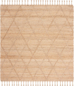 Natural Fiber Collection Area Rug - 4' Square, Natural, Farmhouse Rustic Moroccan Trellis Braided Tassel Jute Design