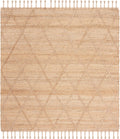 Natural Fiber Collection Area Rug - 4' Square, Natural, Farmhouse Rustic Moroccan Trellis Braided Tassel Jute Design