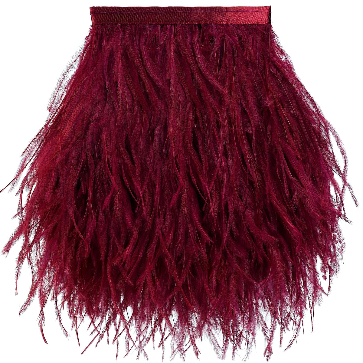 5-7inch Burgundy Ostrich Feather Trim for DIY Sewing Clothing,2Yards