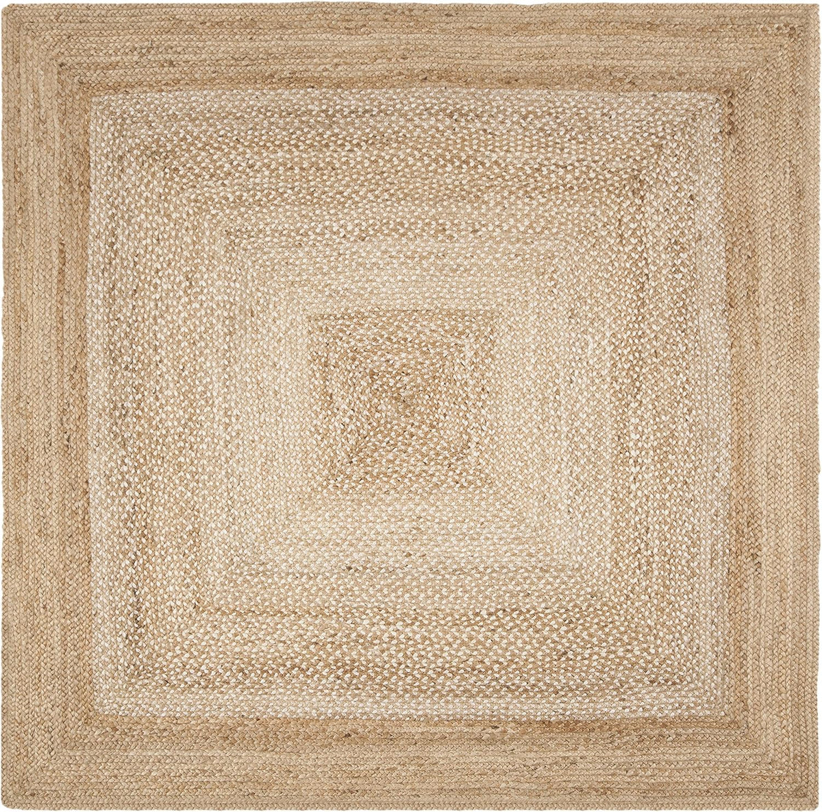 Natural Fiber Collection Area Rug - 6' Square, Natural & Ivory, Handmade Farmhouse Boho Coastal Rustic Jute, Ideal
