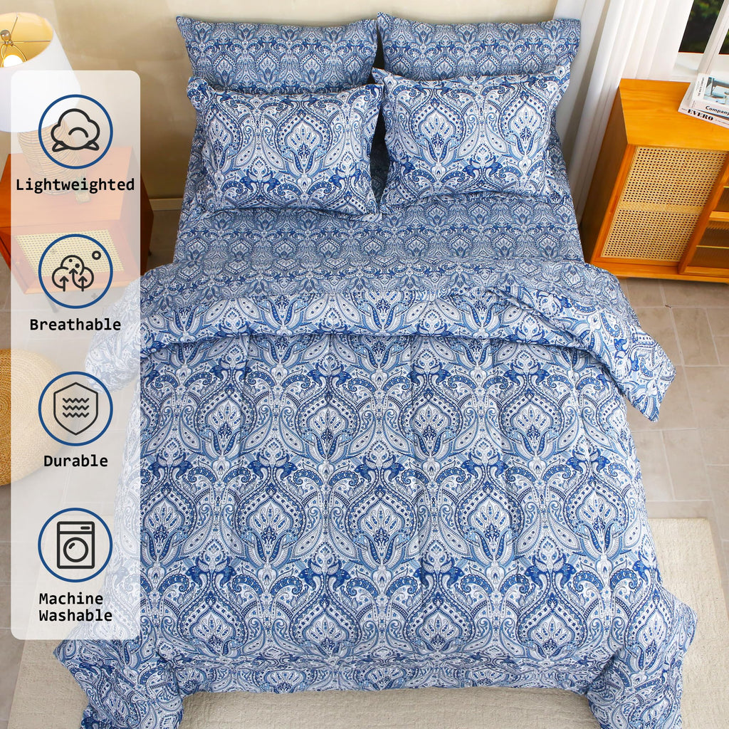 Floral Comforter Set with Sheets, 7 piece Luxury Vintage Bedding, Soft Microfiber Bed in a Bag, Cozy