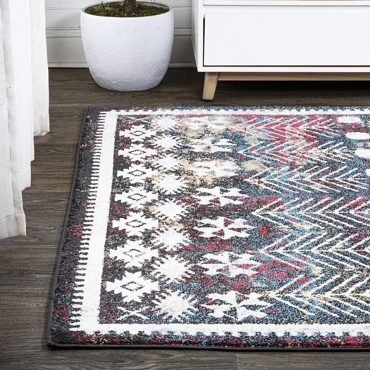 Dhiya Distressed Kilim Multi Indoor Area Rug, Bohemian, Vintage, Easy-Cleaning, Pet Friendly, Non-Shedding