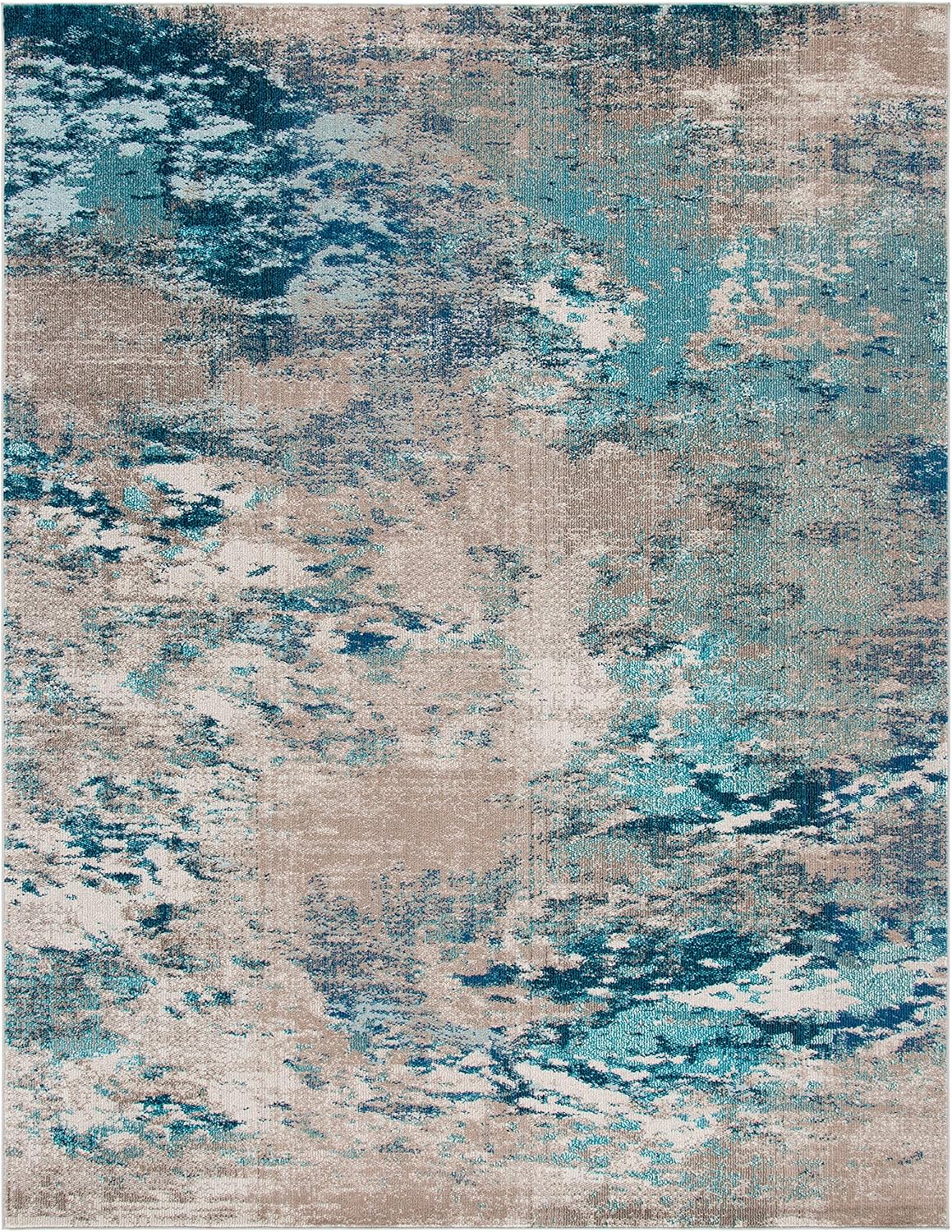 Madison Collection X-Large Area Rug, Blue & Grey, Modern Boho Abstract Design, Non-Shedding & Easy Care