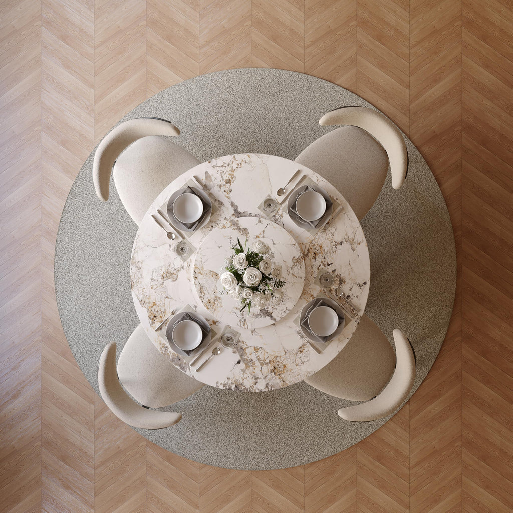 Inspired Saarinen Style Round Dining Table for 4, 47" Modern Dining Table with 23" Lazy Susan, Pandora Sintered Stone Dining Tabletop with