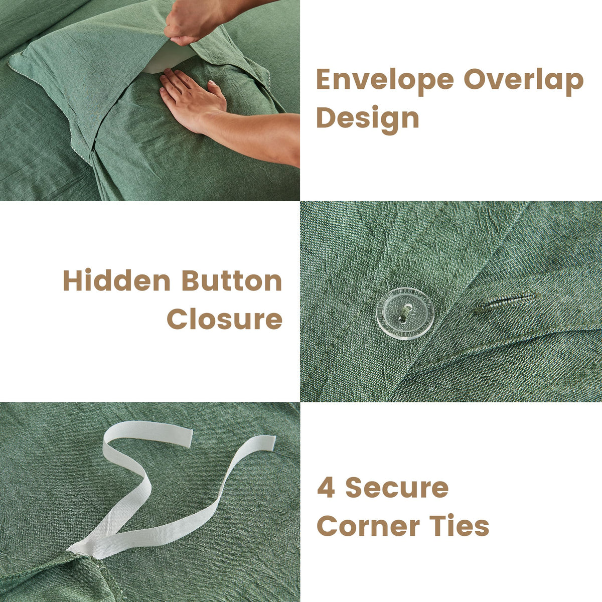 100% Washed Cotton Duvet Cover Set 3 Pieces with Triangle Hem Solid Colour Linen Durable, Breathable, Soft
