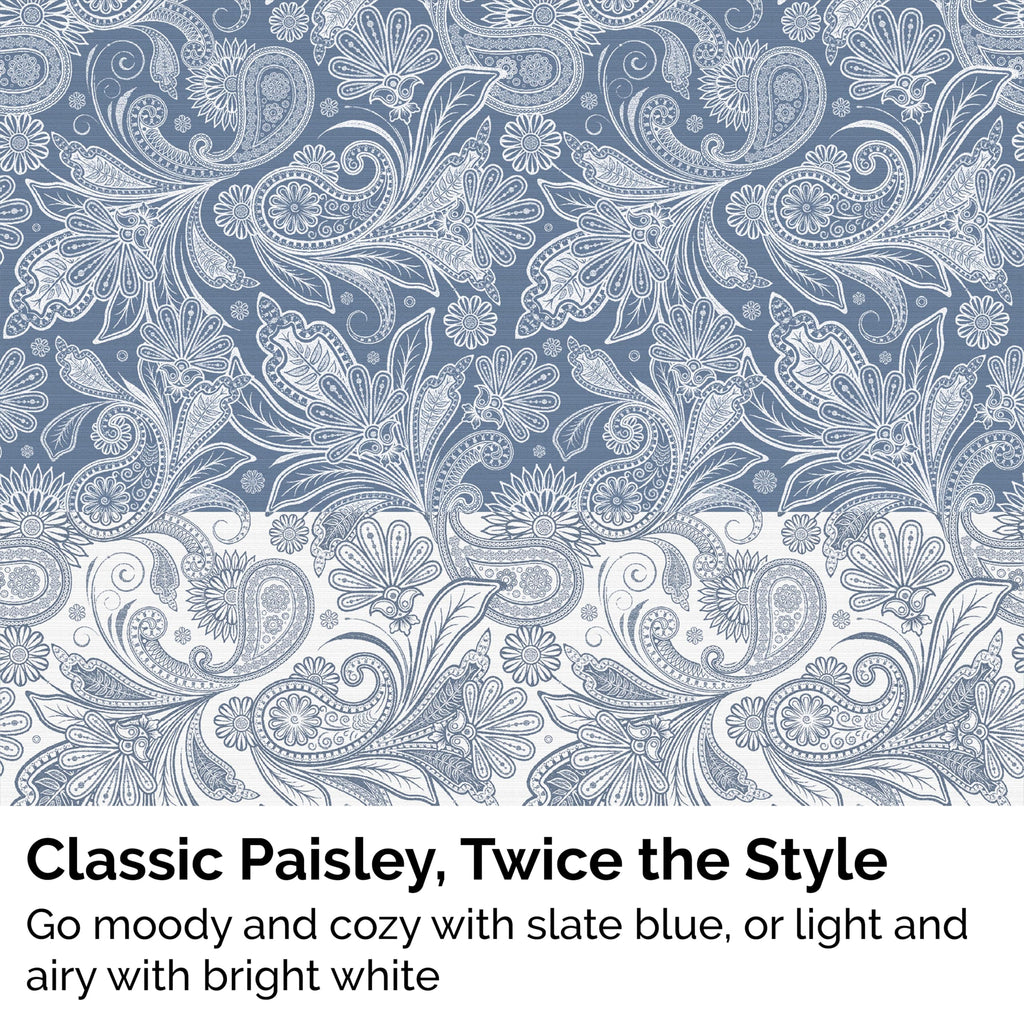 Queen/Full Size Blue Paisley Duvet Cover Set Reversible 98x98 With Zipper
