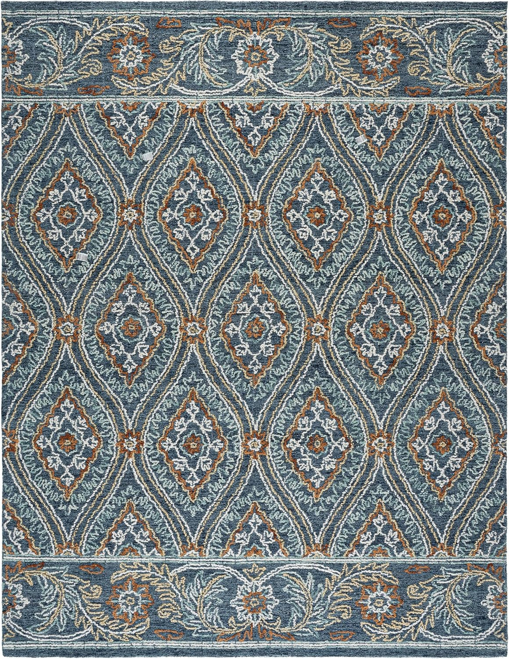 Blossom Area Rug, Navy & Yellow, Handmade Wool