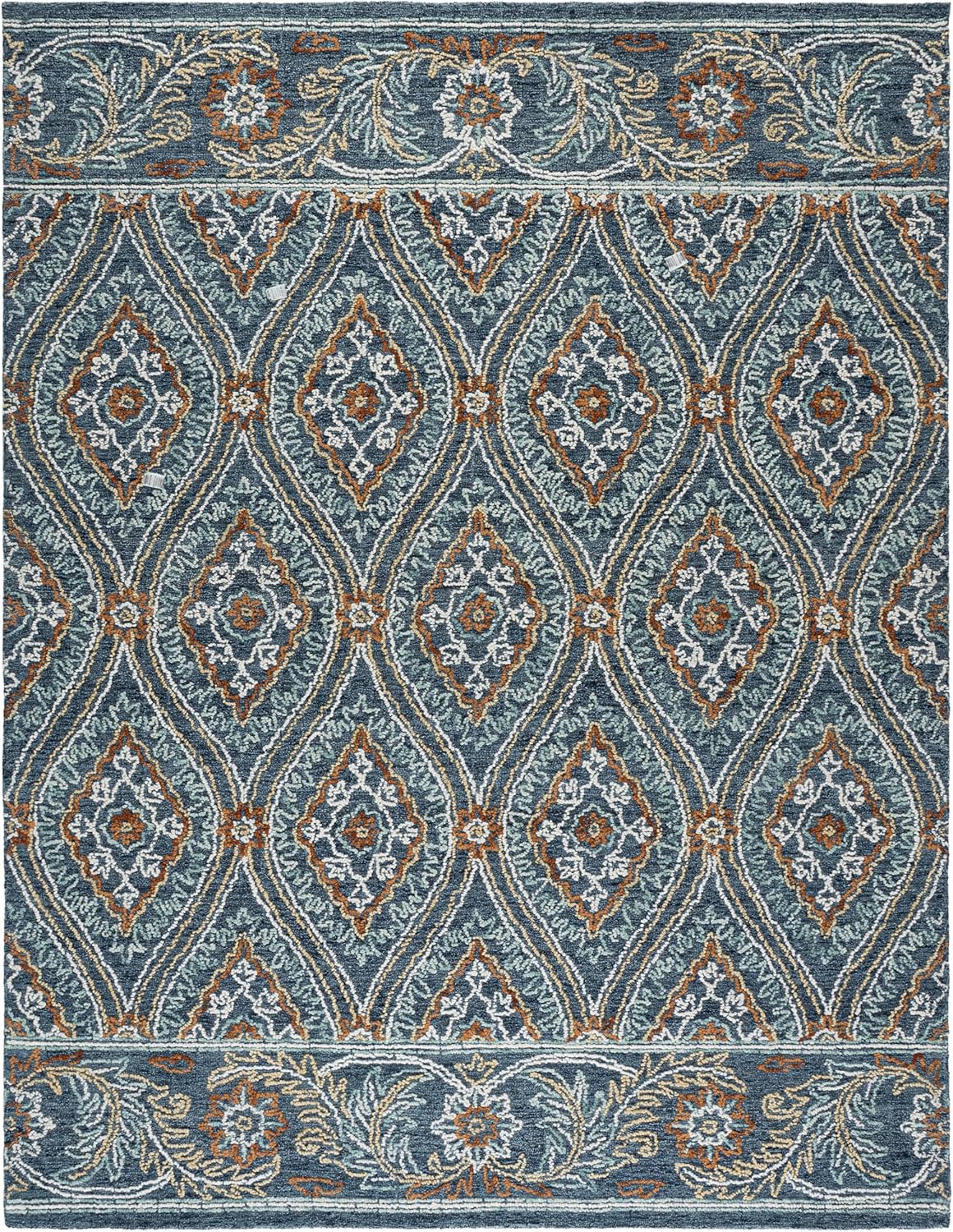 Blossom Area Rug, Navy & Yellow, Handmade Wool