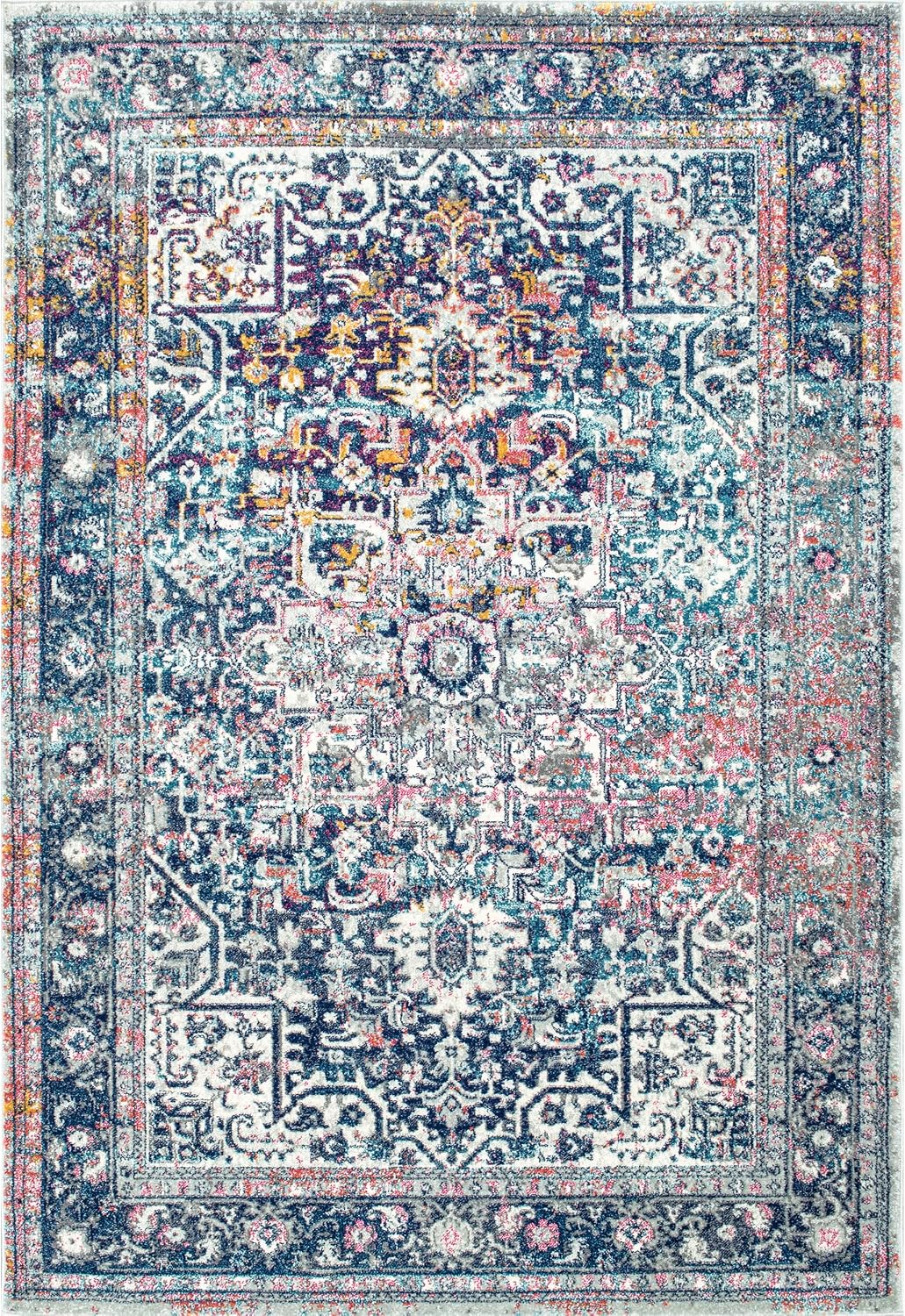 Lilah Blue Medallion Power Loomed Area Rug