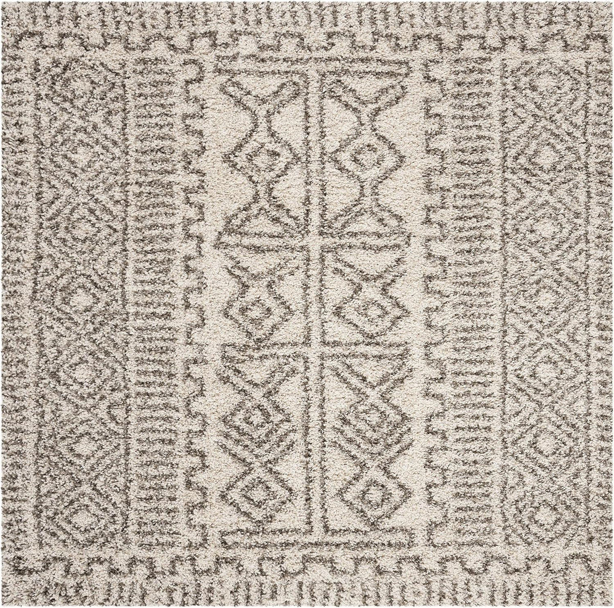 Hudson Shag Collection Area Rug - 3' Square, Ivory & Grey, Moroccan Design, Non-Shedding & Easy Care, 2-inch Thick
