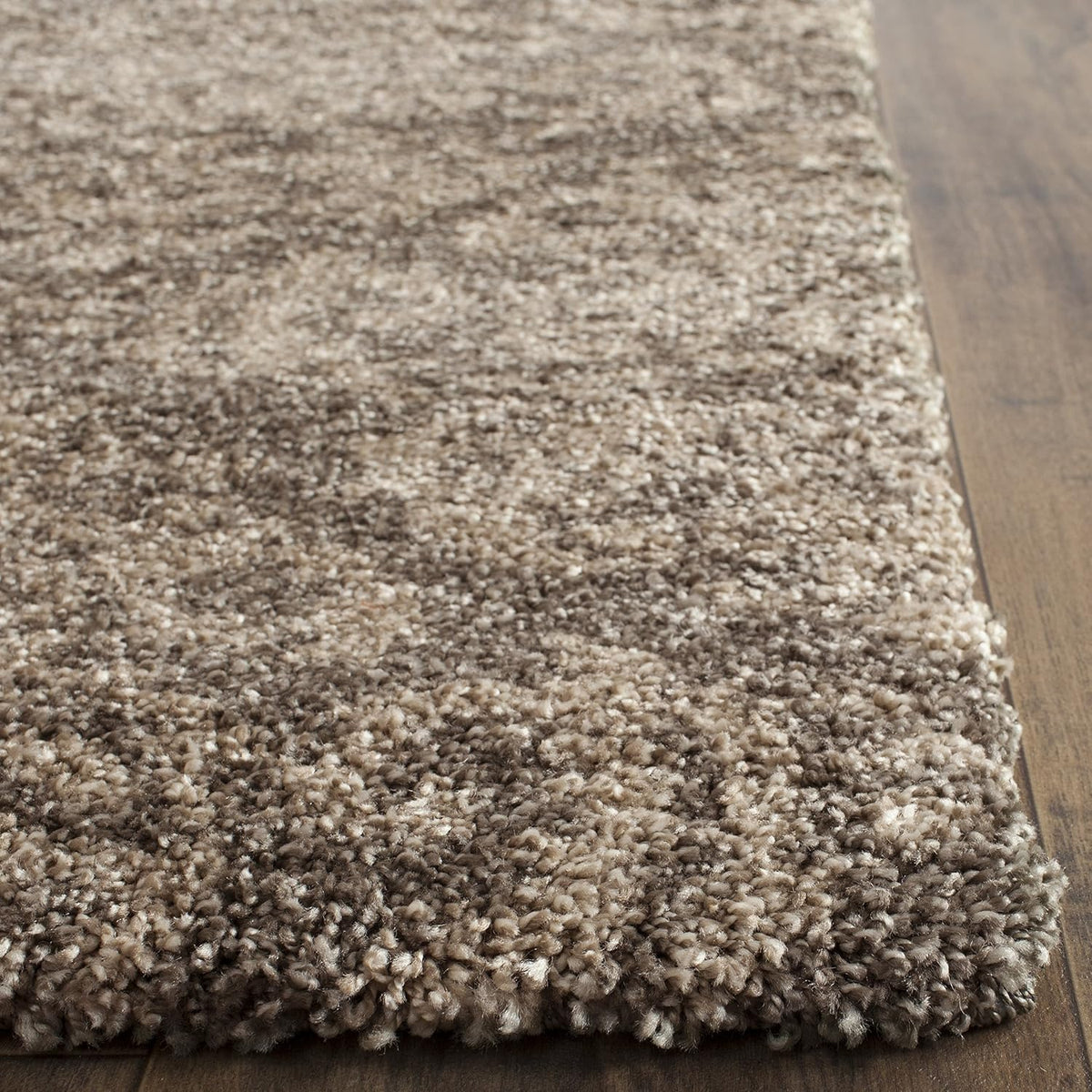 Florida Shag Collection Area Rug - 4' Square, Smoke & Beige, Damask Design, Non-Shedding & Easy Care, 1.2-inch Thick