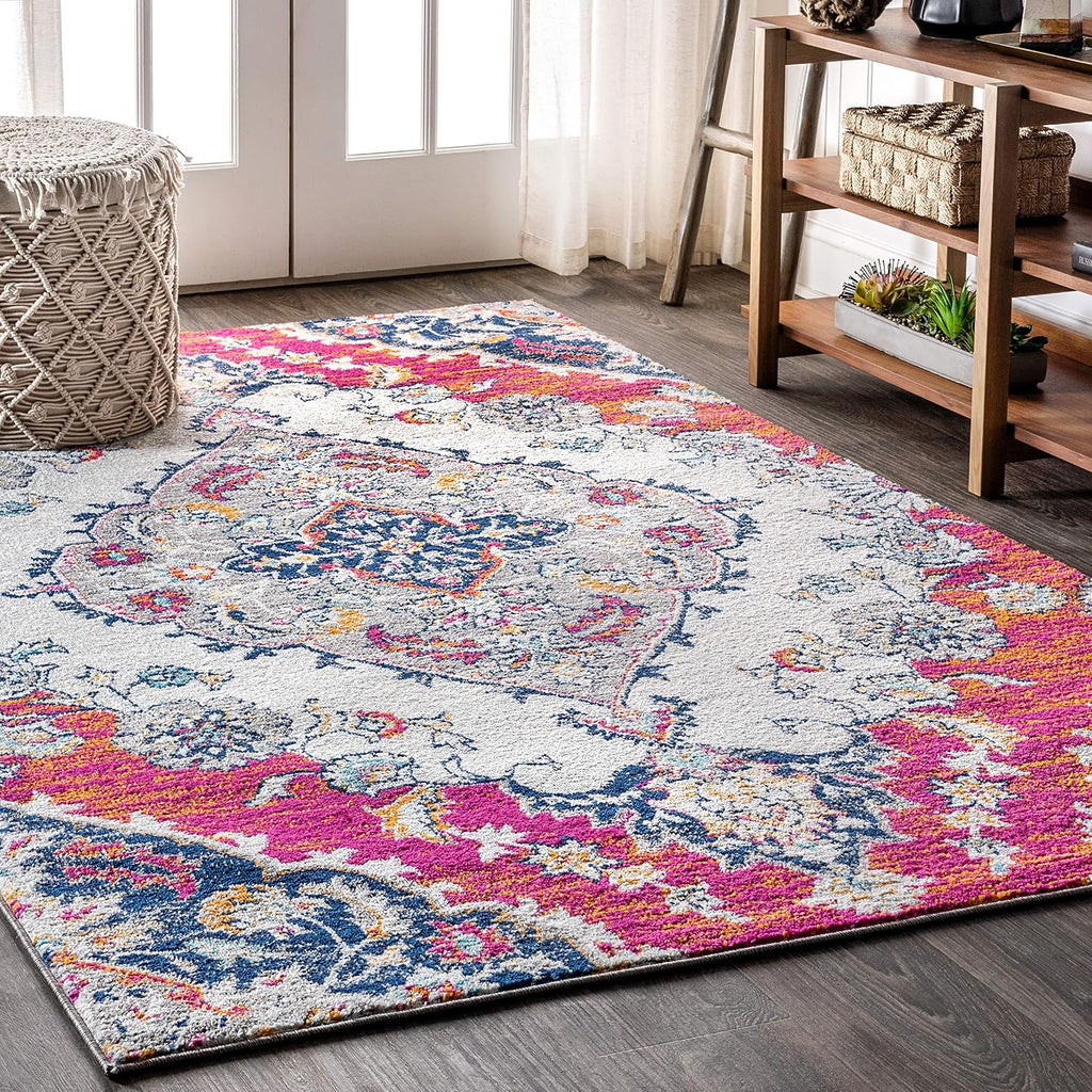 Boho Vintage Multi Indoor Area Rug, Bohemian Flair Medallion, Chic, Floral, High Traffic, Pet Friendly