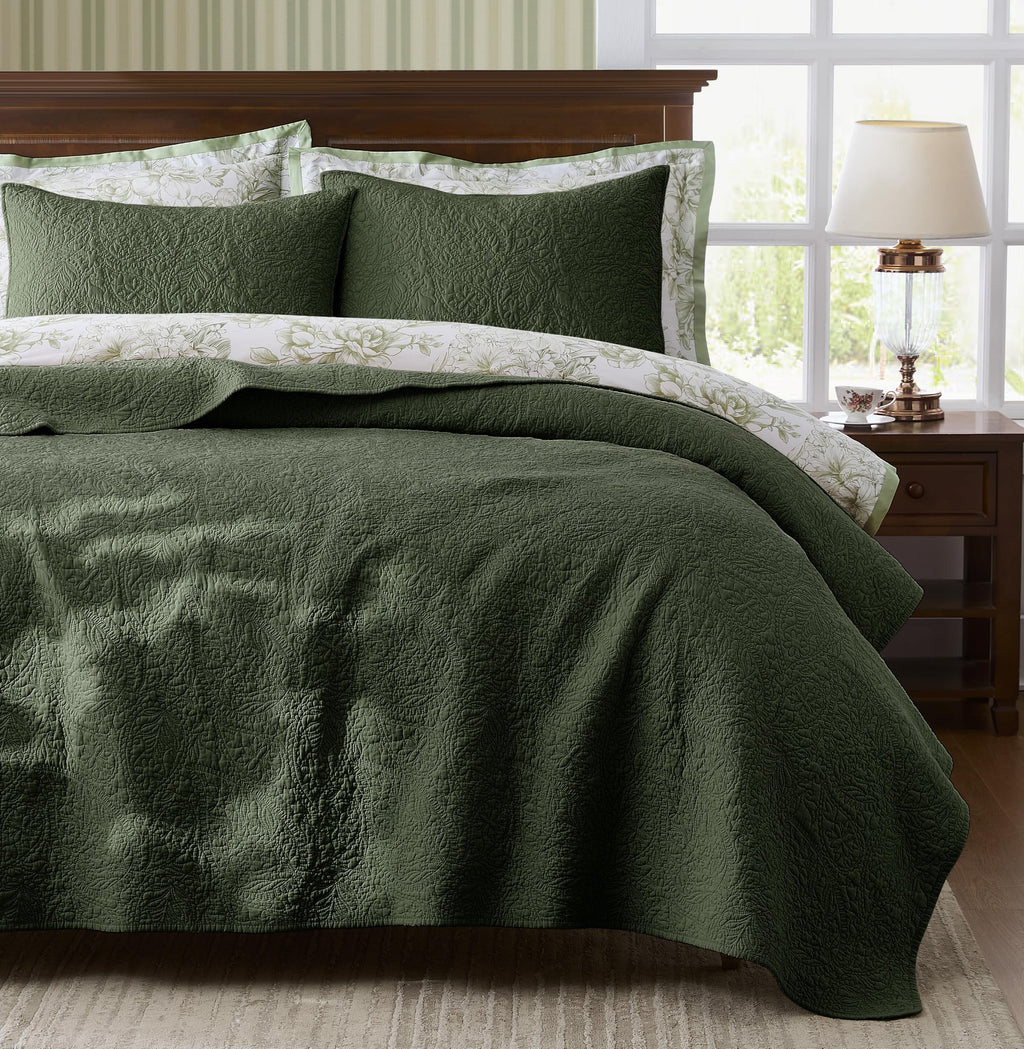 Twin 100% Cotton Paisley Quilt Bedding Set Olive Green Comforter
