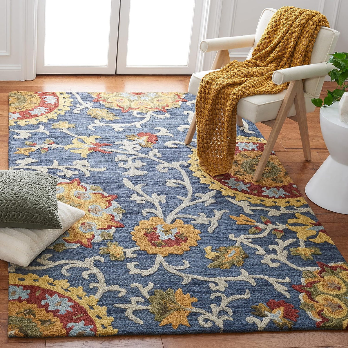 Blossom Area Rug, Navy & Multi, Handmade Wool