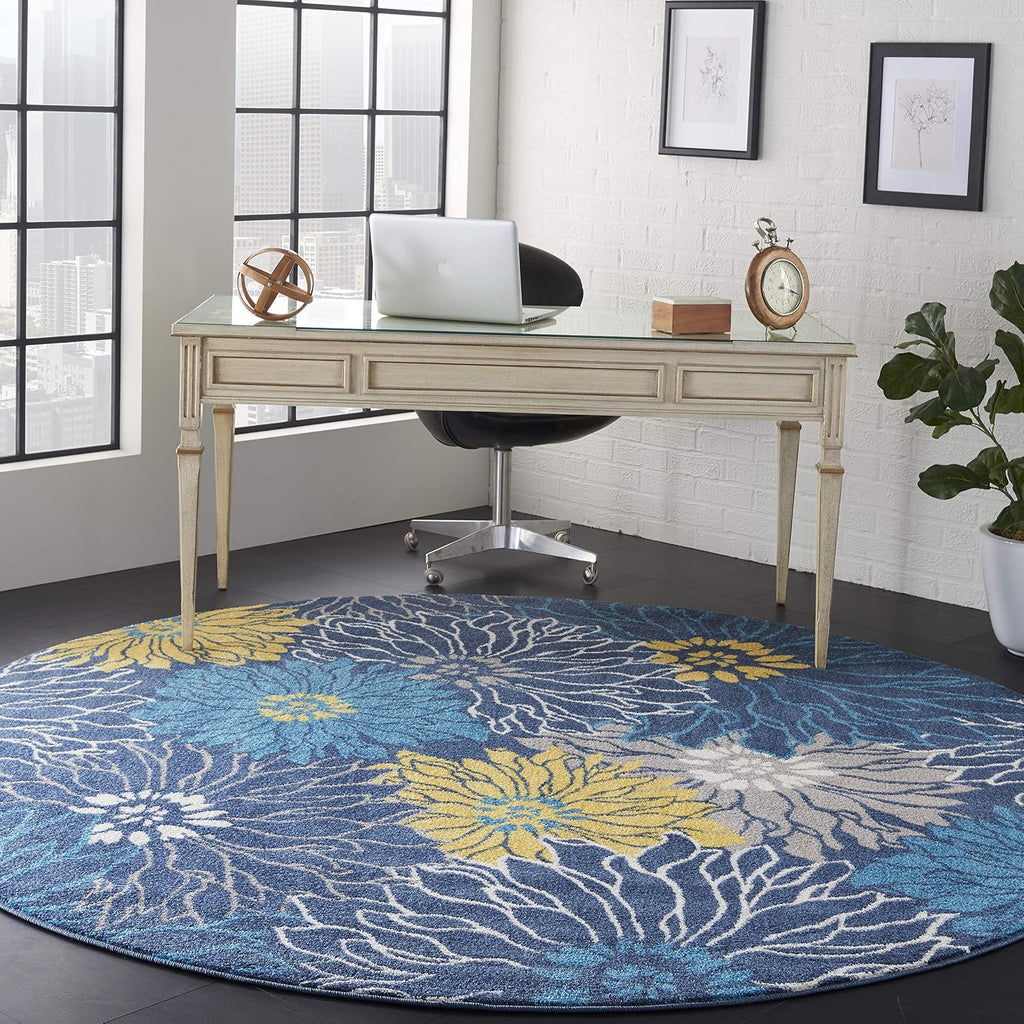 Home Passion Blue 8' x Round Area Rug - Easy Clean, Non Shedding, Bed Room, Living Room, Dining Room, Kitchen (8' x