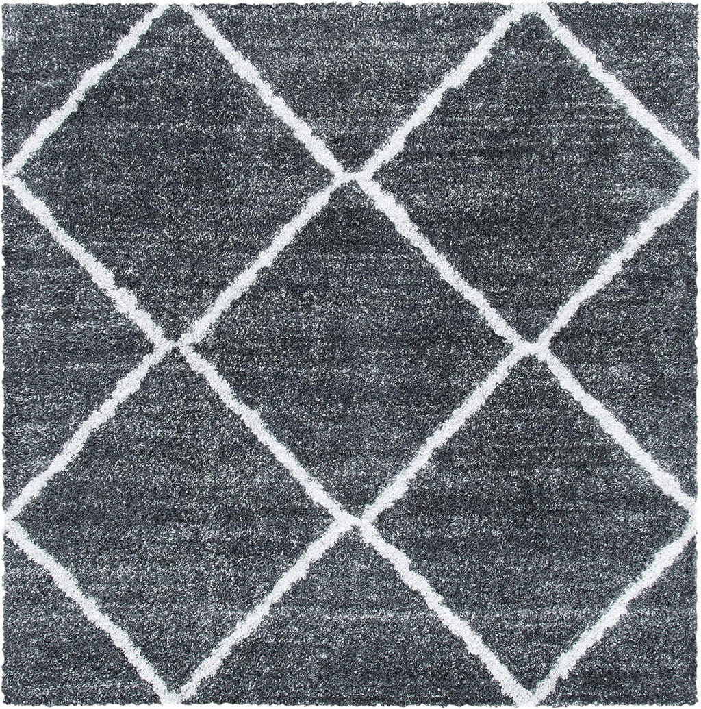 August Shag Collection Area Rug - 6'7" Square, Dark Grey & Ivory, Trellis Design, Non-Shedding & Easy Care, 1.25-inch