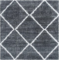 August Shag Collection Area Rug - 6'7" Square, Dark Grey & Ivory, Trellis Design, Non-Shedding & Easy Care, 1.25-inch