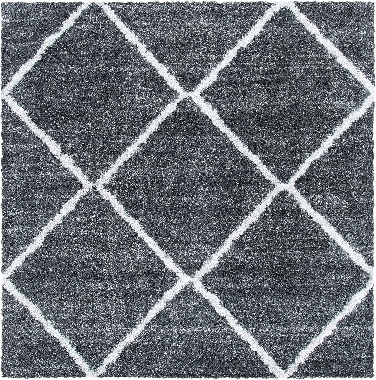 August Shag Collection Area Rug - 6'7" Square, Dark Grey & Ivory, Trellis Design, Non-Shedding & Easy Care, 1.25-inch