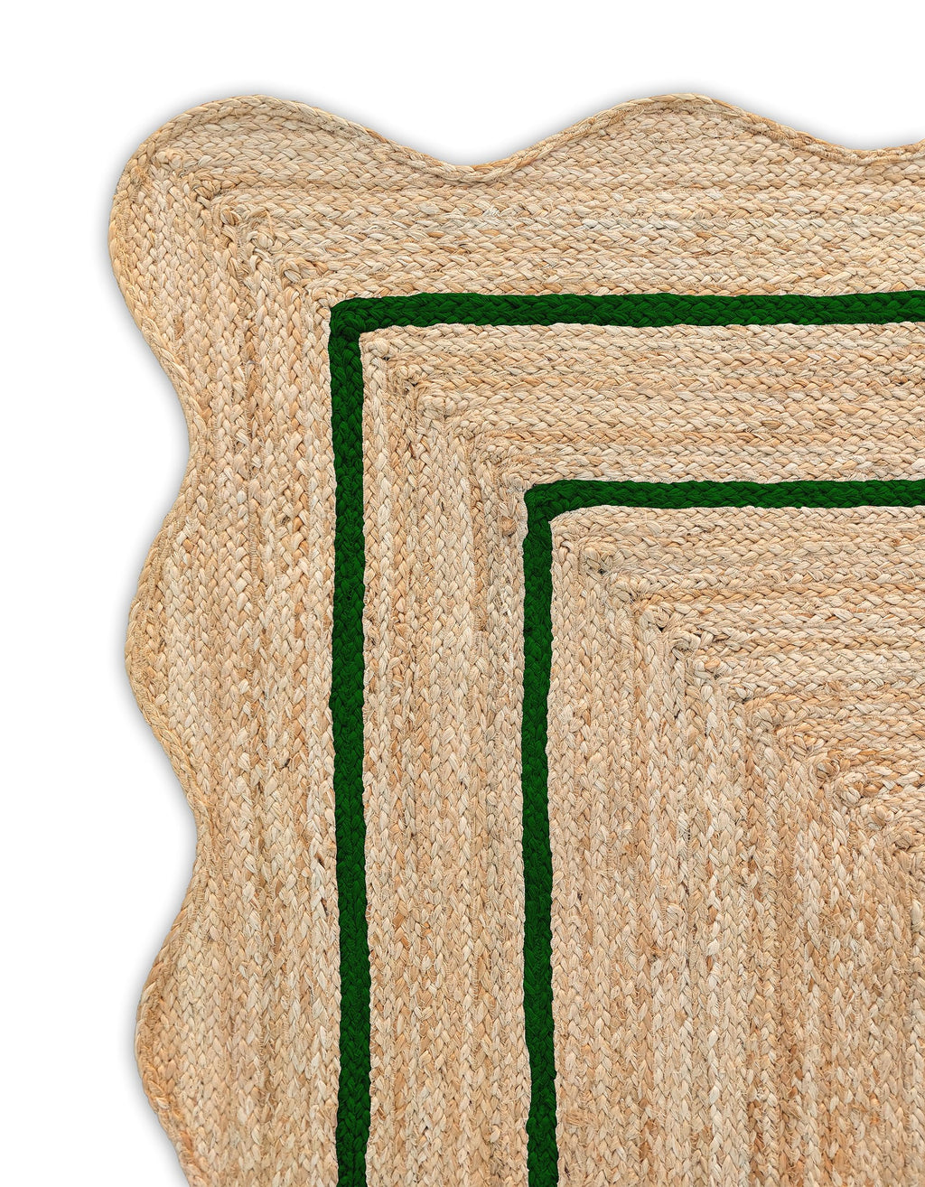 Wave Scalloped Natural Jute Runner, Green (2'6"x10'): Boho Farmhouse Entryway Scallop Rug