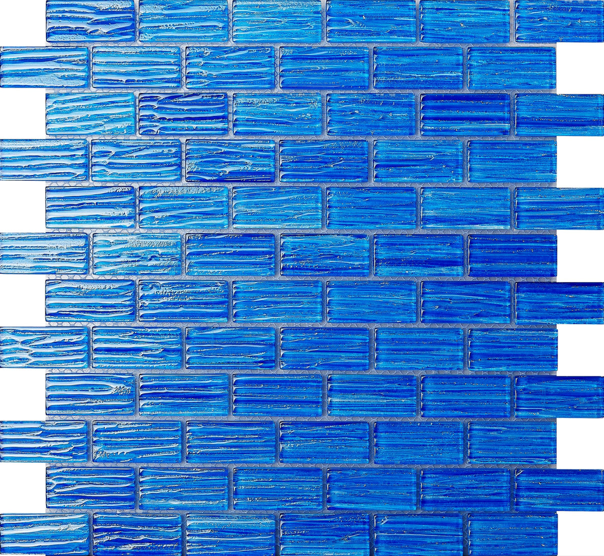 Ocean Blue Glass Mosaic Tile - Textured Subway Pattern, 12"x12" Blue Glass Tiles Backsplash, Bathroom, Pool & Spa