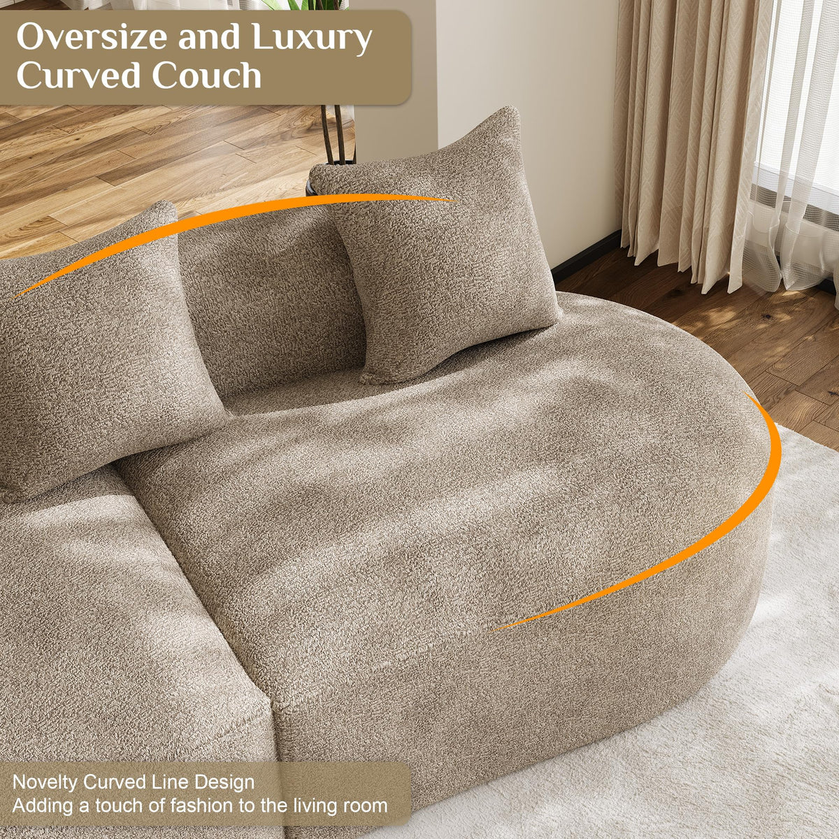 134" Oversized Sectional Sofa, Modern Luxury Plush Chenille 4-Seater Extra Deep & Wide Seat Curved Cloud Couch with