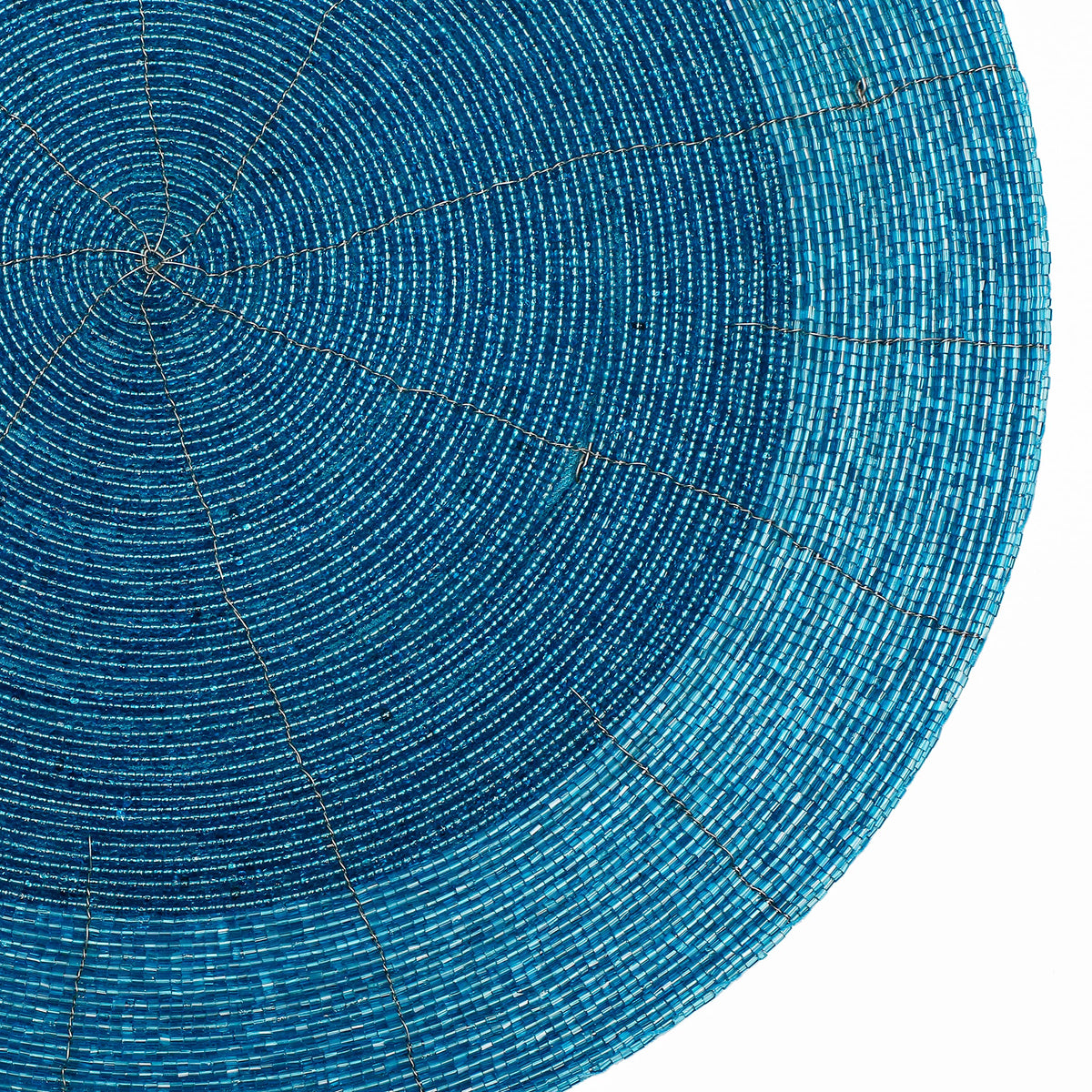 Lightnpro Handmade Beaded Placemats Set of 4 - 13 Inch Round Turquoise Blue Charger Mats | Handcrafted Artisan Table