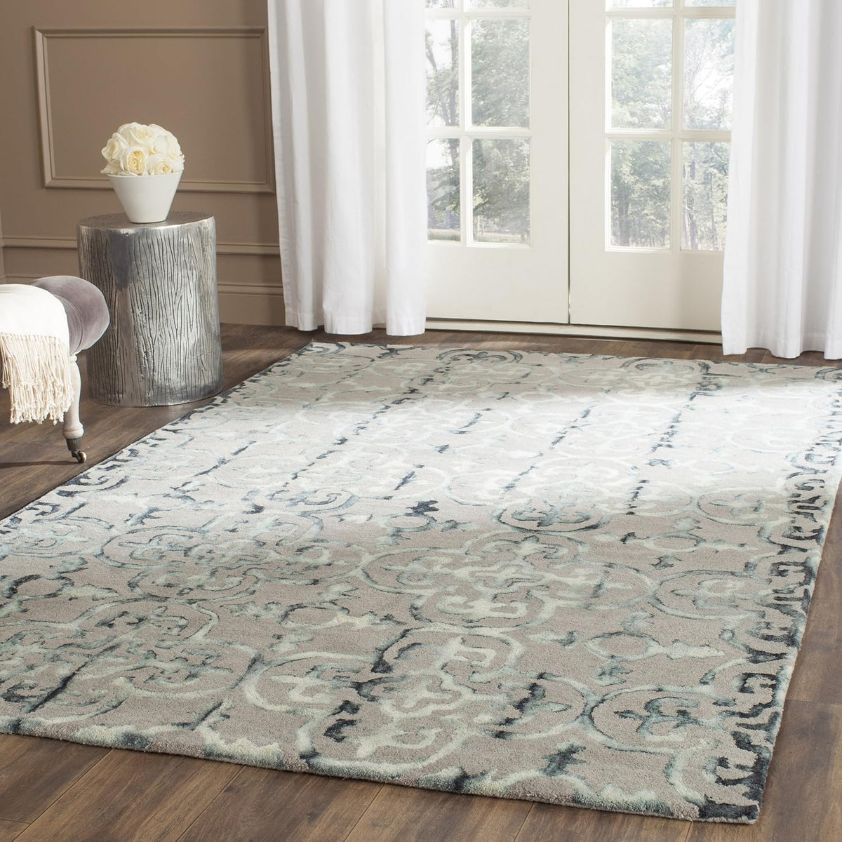 Dip Dye Area Rug, Grey & Charcoal, Handmade Moroccan Watercolor Wool