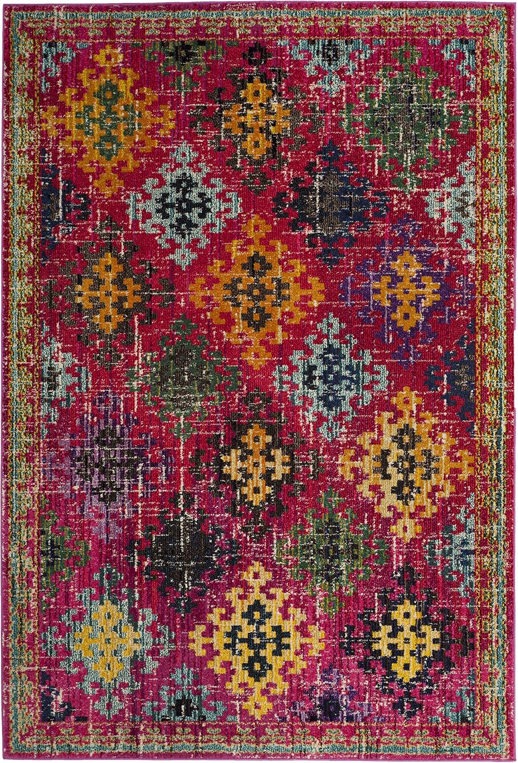 Monaco Collection Area Rug - 5'1" x 7'7", Fuchsia & Multi, Boho Diamond Trellis Design, Non-Shedding & Easy Care