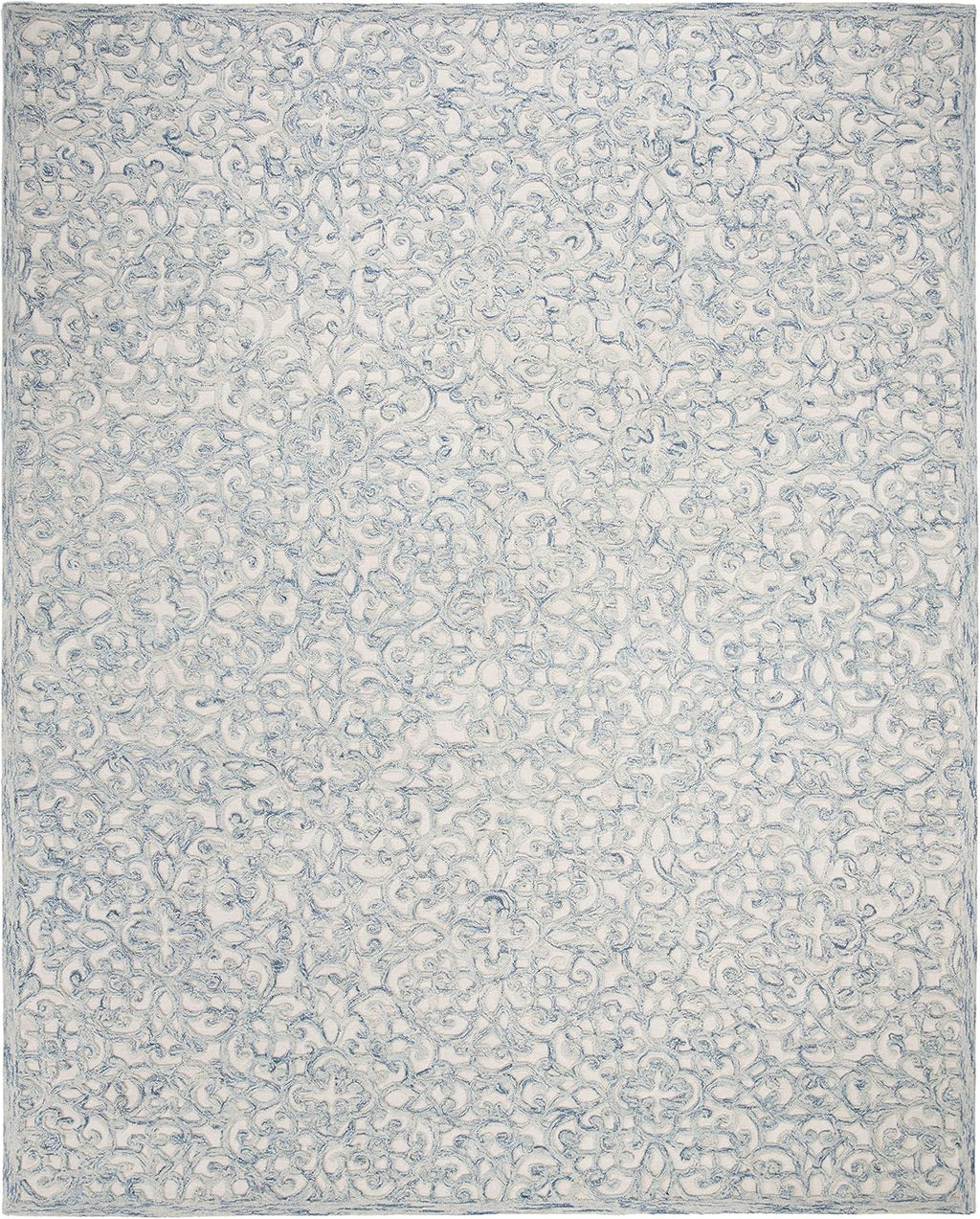 X Area Rug Collection, Blue & Ivory, Handmade Wool, Ideal, Dining Space (MSR3513B)