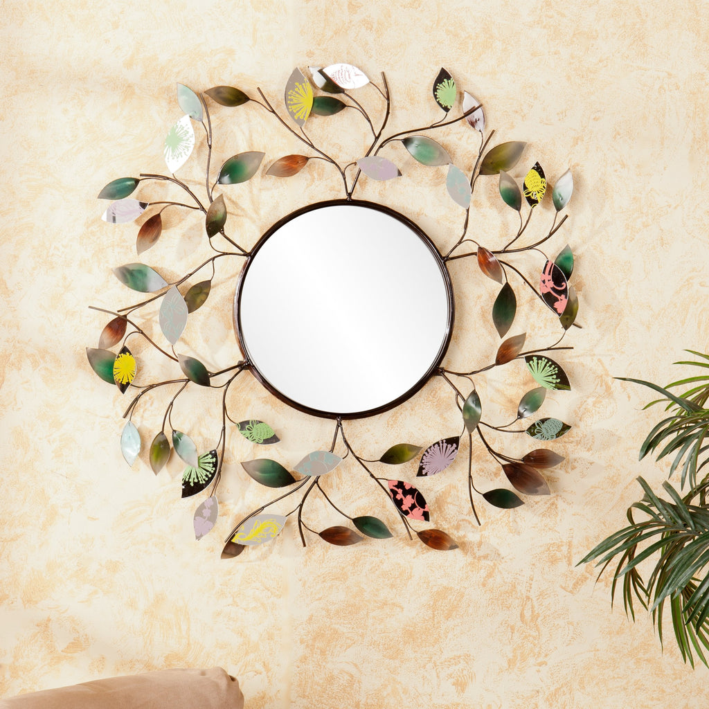 Millara Decorative Metallic Leaf Wall Mirror - Transitional Design, Multi Metal - Fully Assembled - Ideal (WS9811)