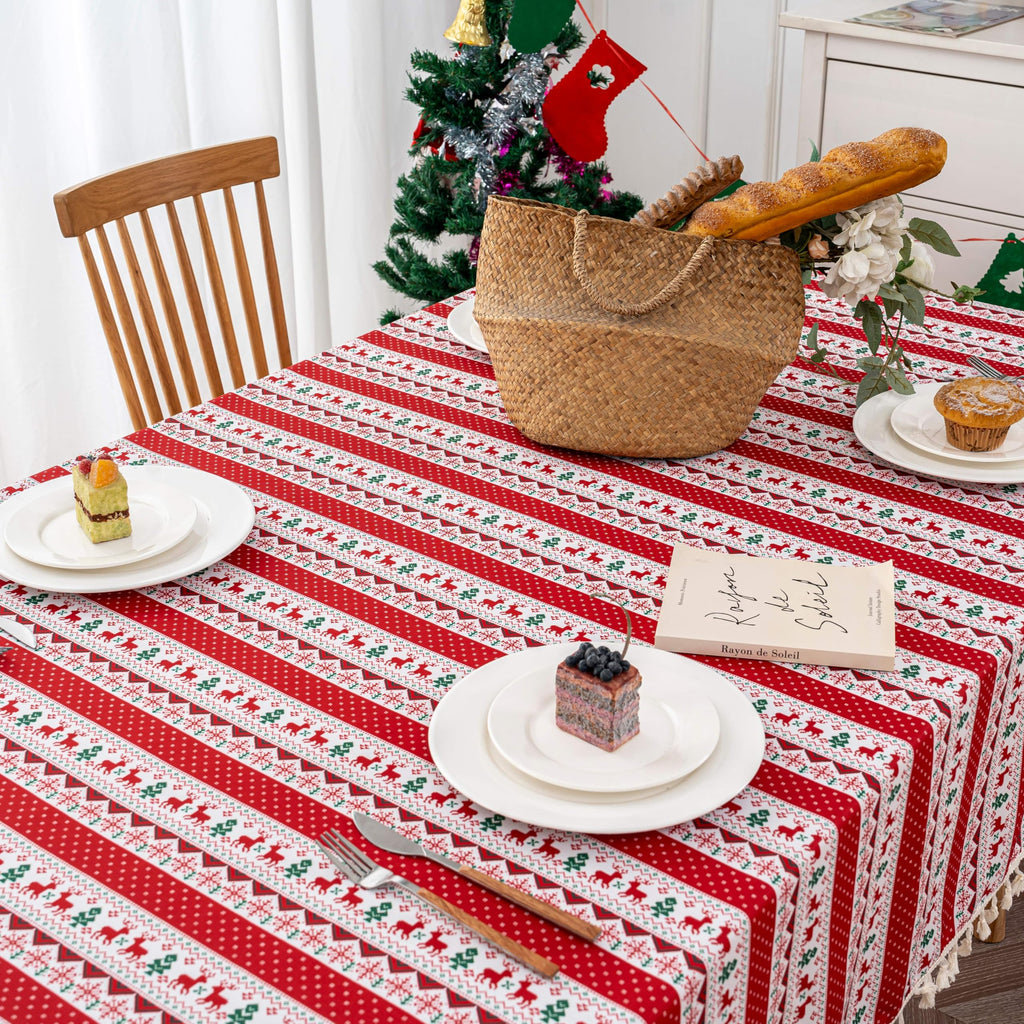 Christmas Tablecloth 59"x 59" for Rectangle Tables with Tassels