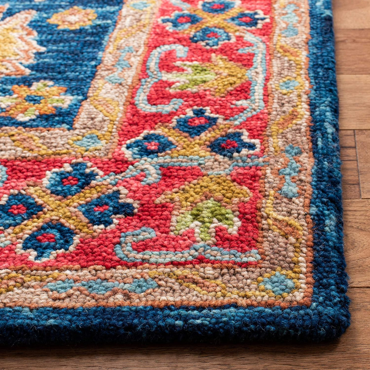 Aspen Collection Area Rug, Red & Blue, Handmade Boho Wool, Ideal for High Traffic Areas in Living Room