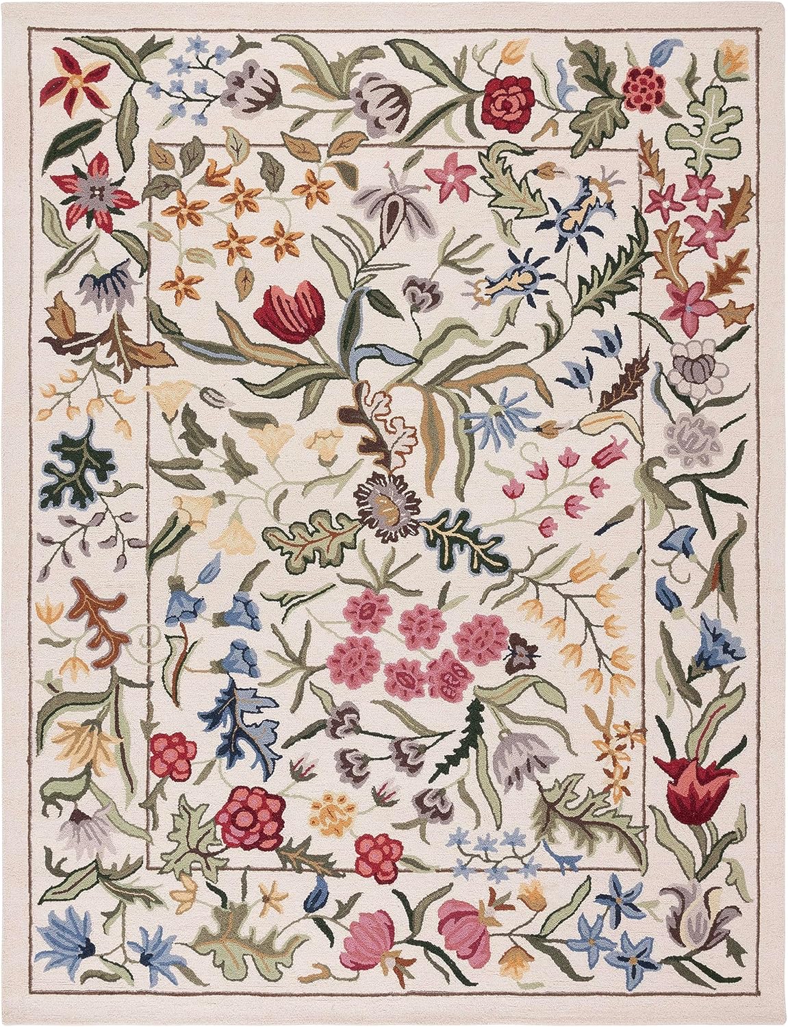 Chelsea Area Rug, Ivory & Green, French Country Floral Design, Handmade Wool