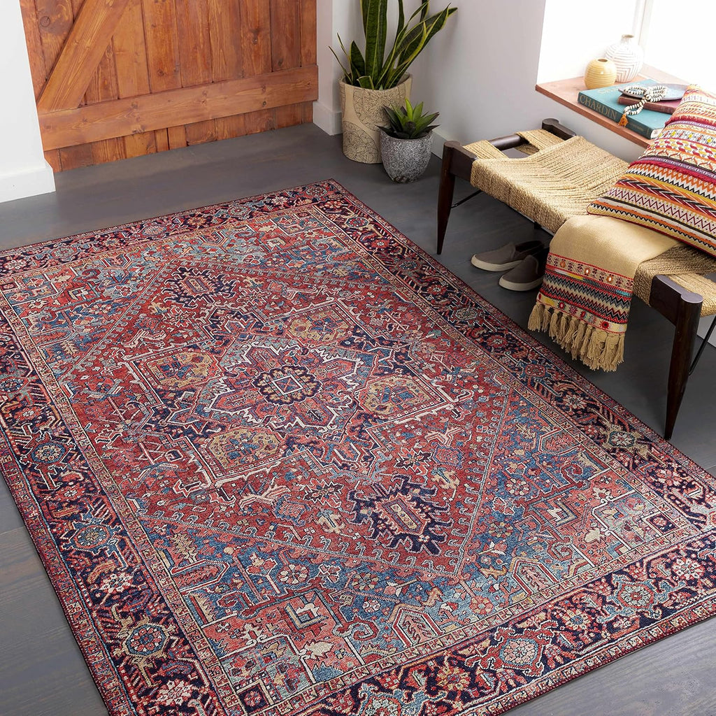 Ronneby Living Room, Bedroom Area Rug - Medallion Floral Geometric Border Diamond - Traditional Oriental Transitional