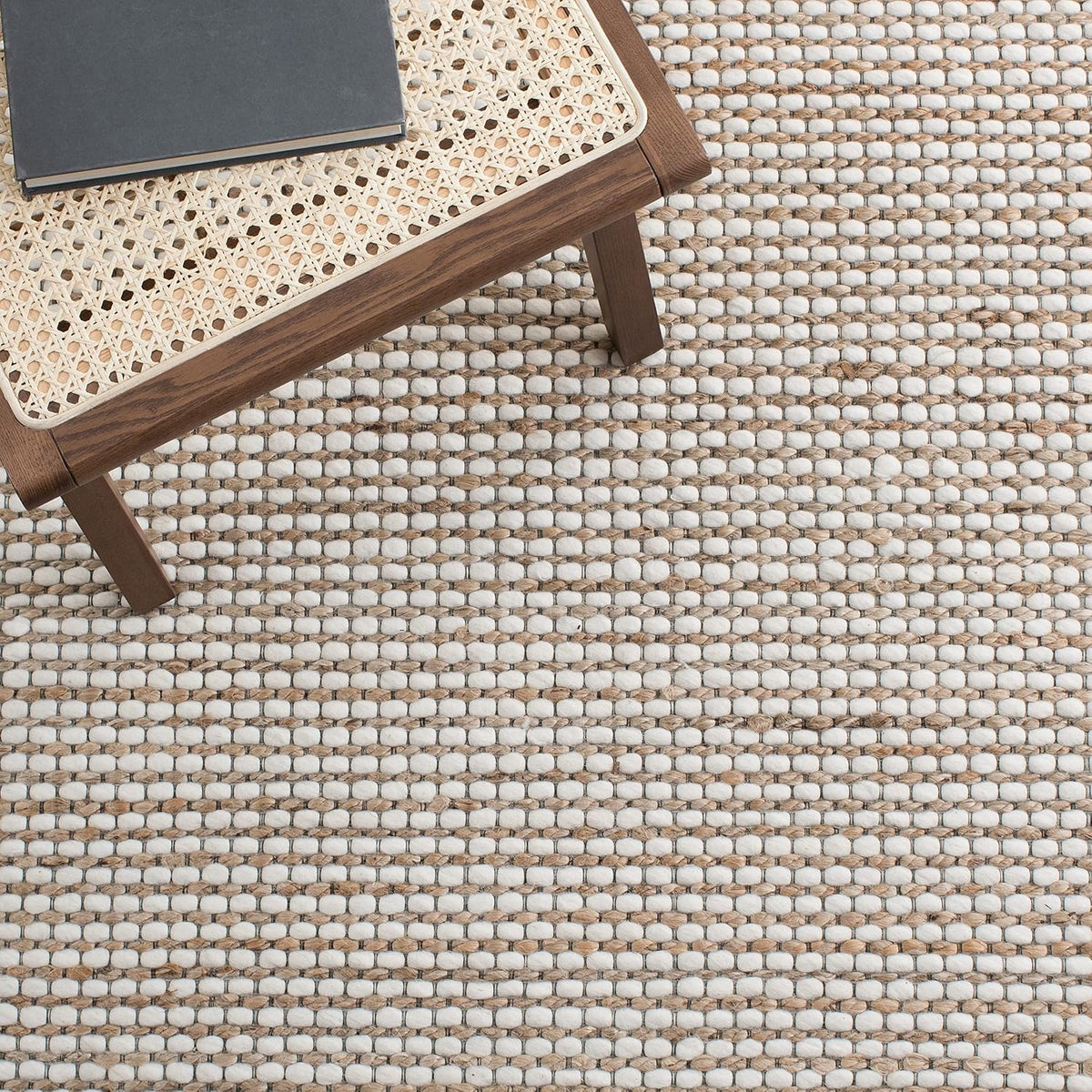Natural Fiber Collection Area Rug - 8' Square, Natural & Ivory, Handmade Farmhouse Jute & Wool, Ideal for High
