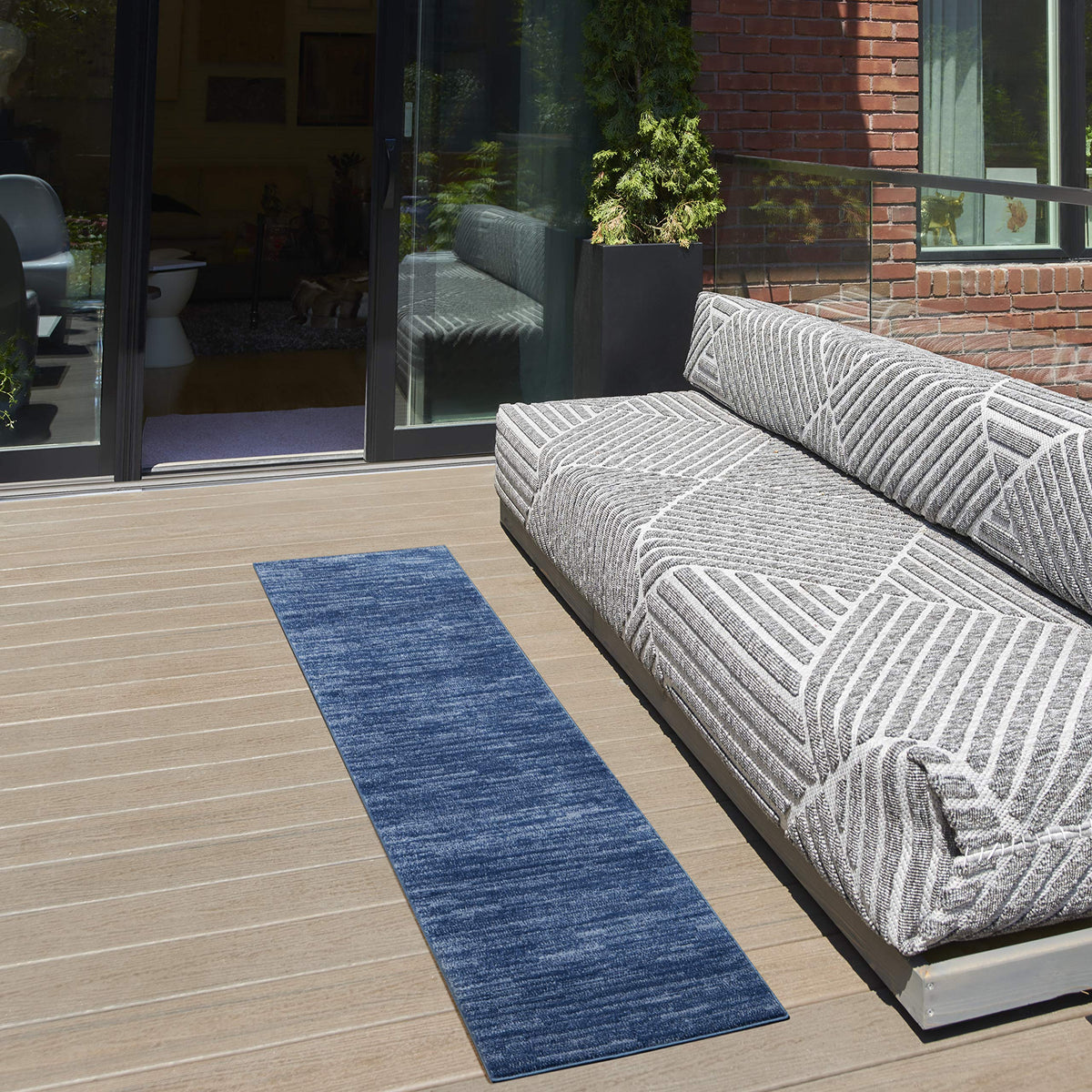 Essentials Navy Blue 2'2" x 10' Area Rug - Easy Clean, Non Shedding, Bed Room, Living Room, Dining Room, Kitchen