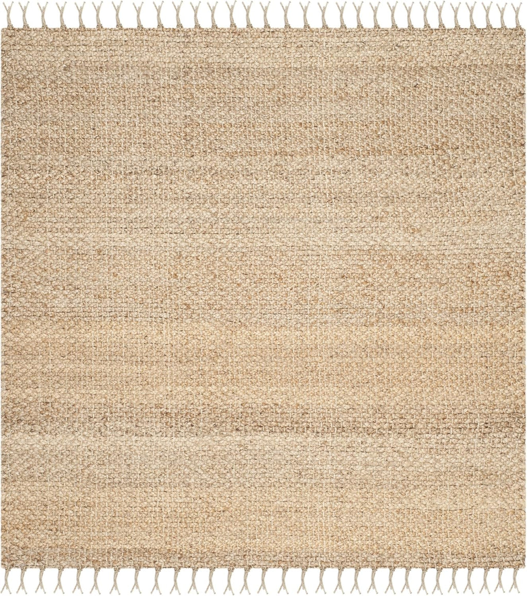 Natural Fiber Collection Area Rug - 9' Square, Natural, Handmade Farmhouse Fringe Jute, Ideal for High Traffic Areas