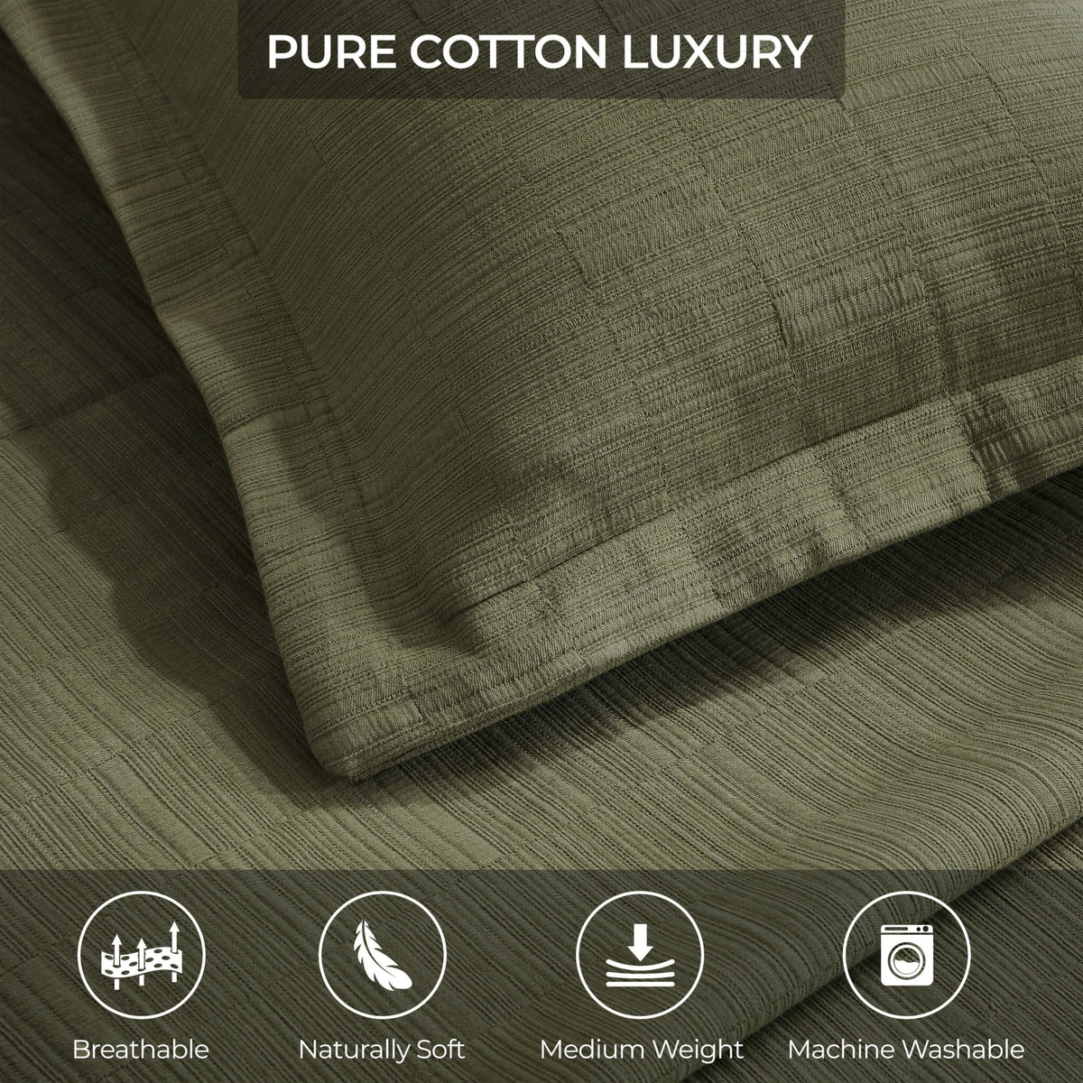 3 Piece Cotton Bedspread and Sham Set, Home Bed Decor, Decorative Bed Spread, 2 Pillow Shams, Medium Weight