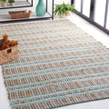 Area Rug - Natural Fiber Collection - Large - Teal & Natural, Handmade Jute & Cotton Flat Weave, Stripe Pattern