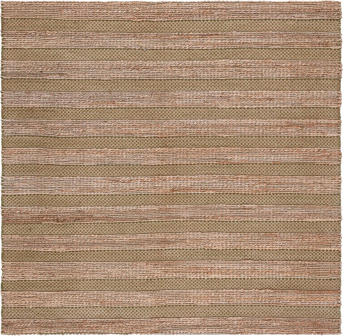 Natural Fiber Collection Area Rug - 6'6" Square, Green & Natural, Handmade Boho Farmhouse Rustic Jute & Cotton Jute