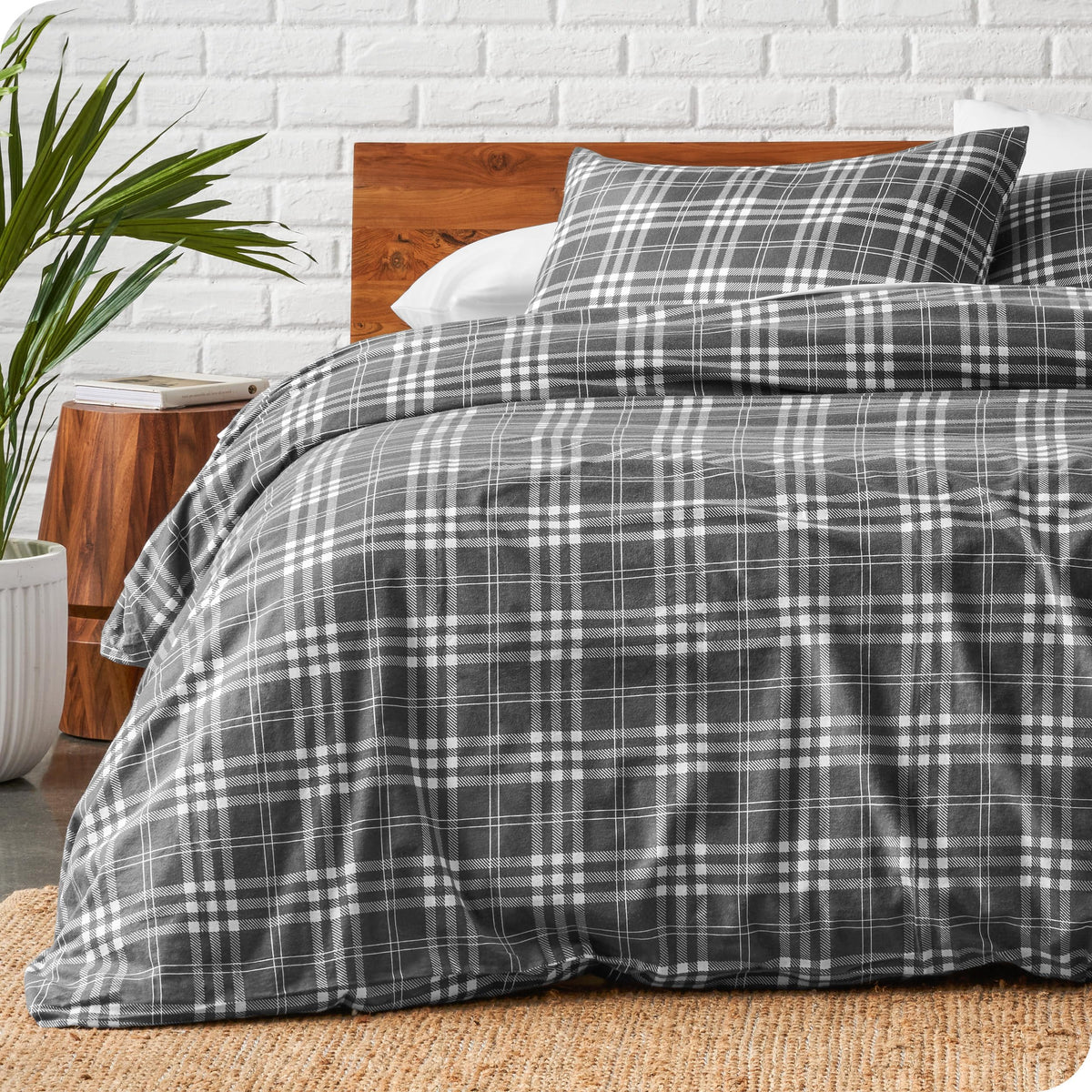 Flannel Duvet Cover Set (Stirling Plaid - Grey/White)