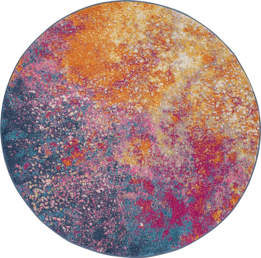 Home Passion Sunburst 8' x Round Area-Rug, Modern, Abstract, Easy-Cleaning, Non Shedding, Bed Room, Living Room