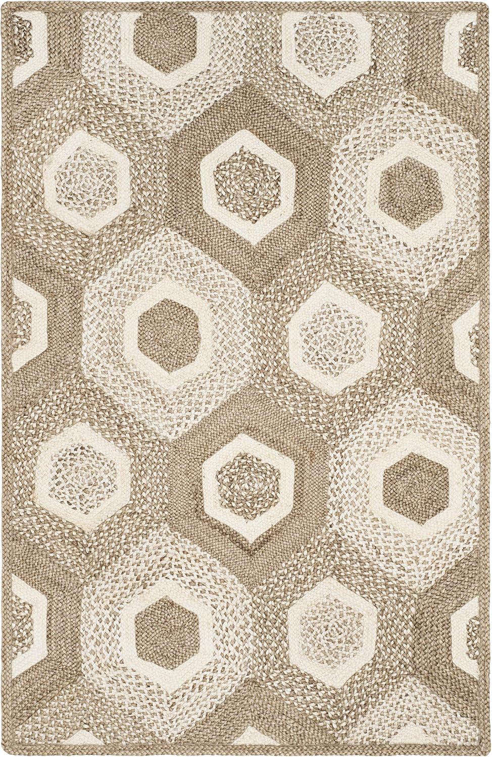 Natural Fiber Collection Area Rug - 6' Square, Grey & Ivory, Handmade Honeycomb Woven Jute, Ideal for High Traffic