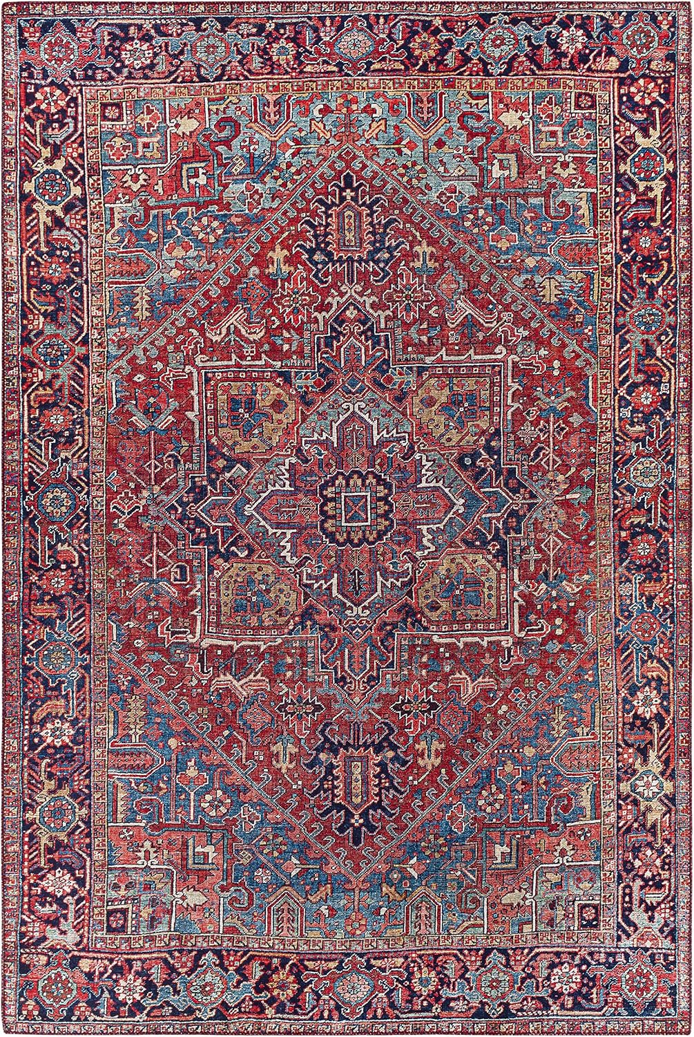Ronneby Living Room, Bedroom Area Rug - Medallion Floral Geometric Border Diamond - Traditional Oriental Transitional