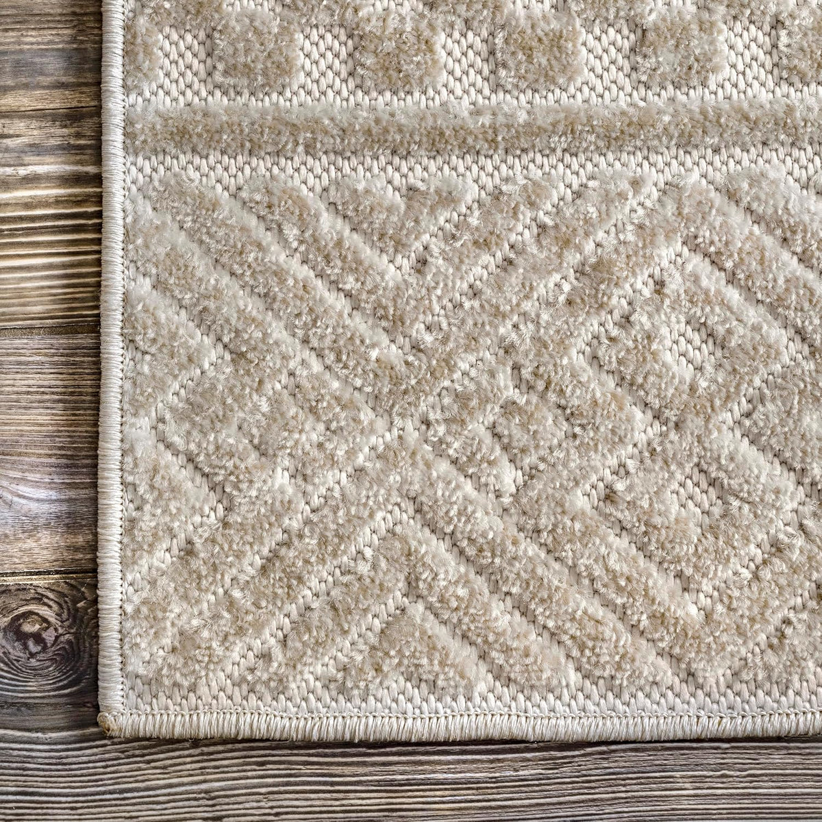 Kamryn Beige Geometric Power Loomed Indoor/Outdoor Area Rug