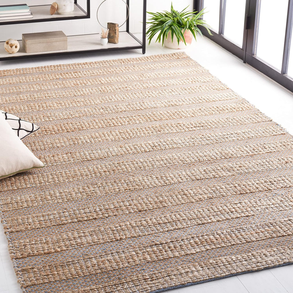 Area Rug - Natural Fiber Collection - Large - Light Blue & Natural, Handmade Jute & Cotton, Boho Farmhouse