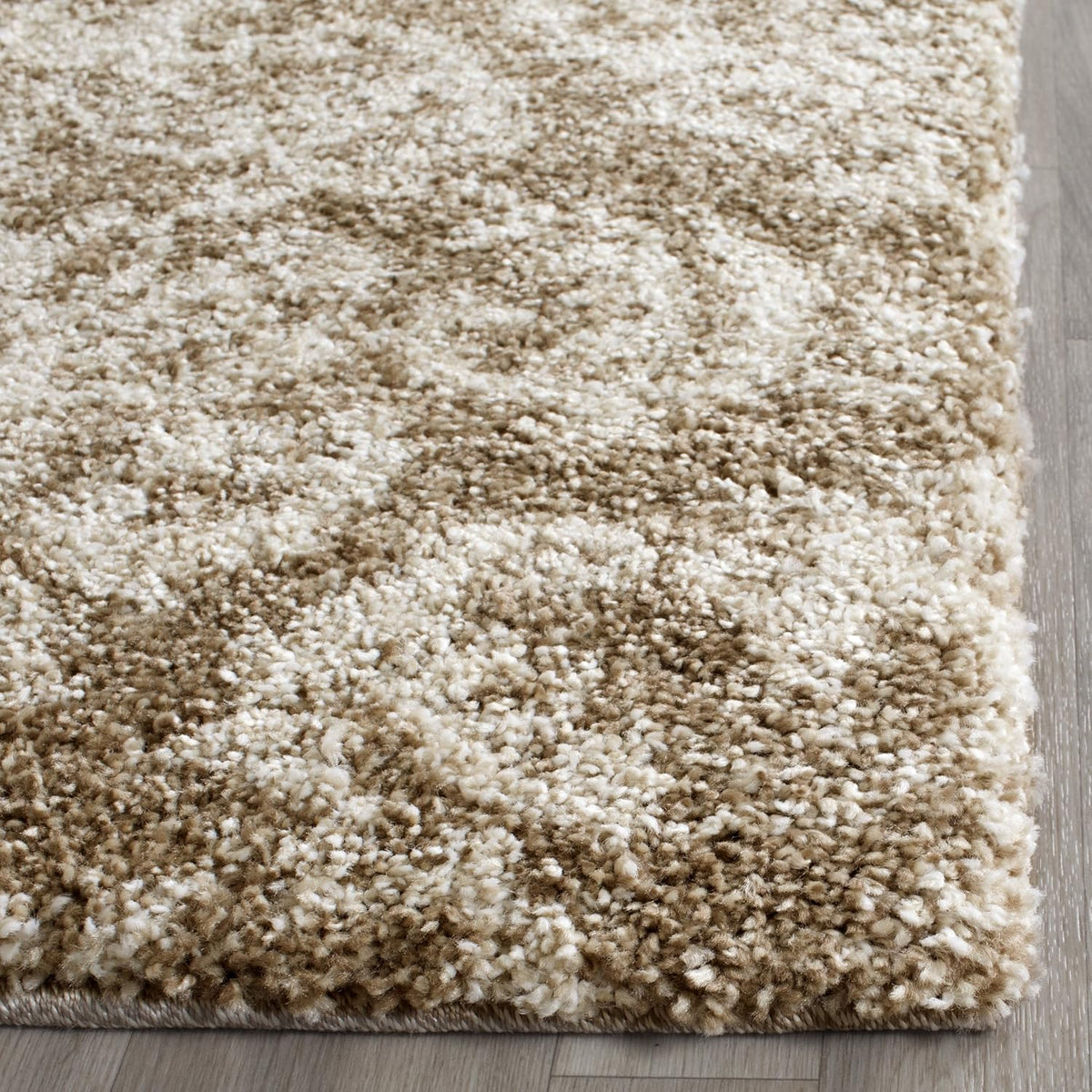 Florida Shag Collection Area Rug - 4' Square, Beige & Cream, Damask Design, Non-Shedding & Easy Care, 1.2-inch Thick